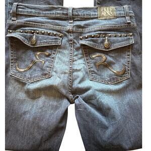 Rock & Republic Kasandra Bootcut Flare Jeans 12M Dark Wash Studded